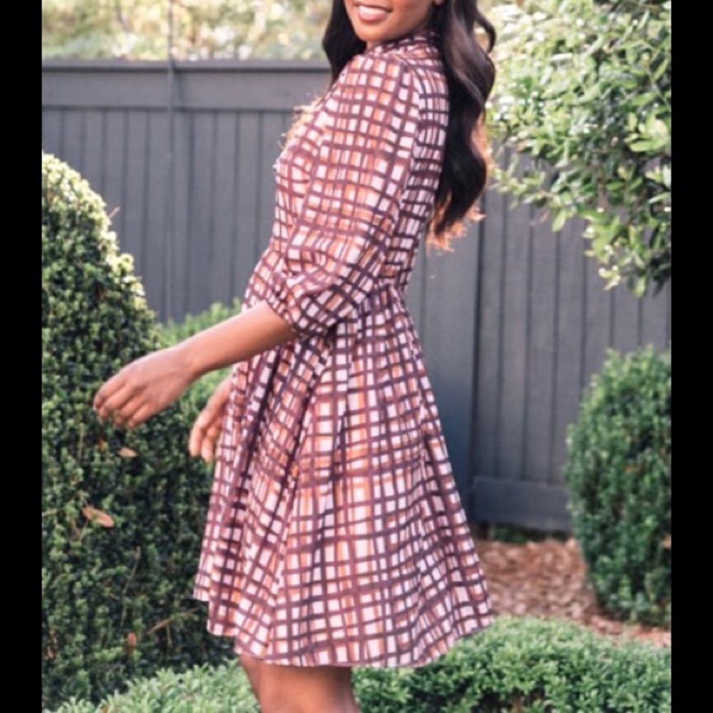 New Gal Meets Glam Lindsey Plaid Tie Mini Neck Dress 8